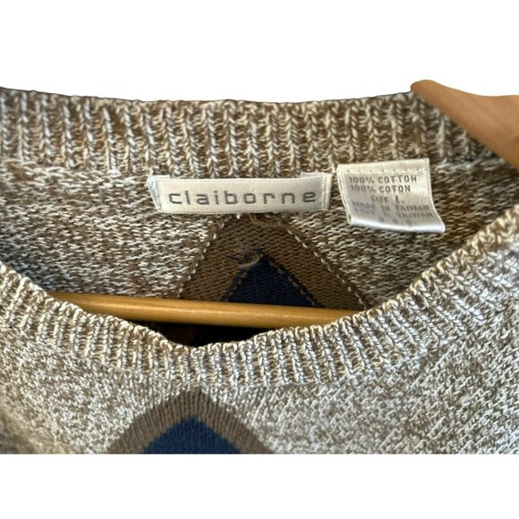 Vintage Claiborne Men's Argyle Sweater Size L Academia Preppy 1990s Y2K Grandpa - Picture 3 of 4